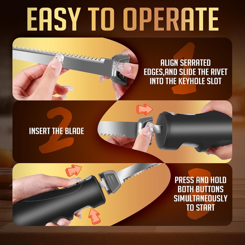 Royalsellpro Cordless Rechargeable Electric Knife Easy Slice and Assemble with Storage Case, Wireless Serrated Edge Blades Slicer Set with Ergonomic Handle and Safety Lock for Turkey, Meat, Sourdough, Ribs, Fillet and Foam - Image 2